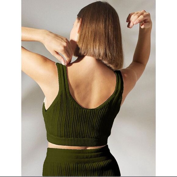 Rue Stiic matching set Mabel bra top Liana midi skirt deep green size large - Picture 7 of 16